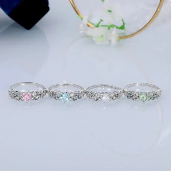 ▶NEW 925 STERLING SILVER HEART SHAPE DIAMOND ETERNITY RING, L081